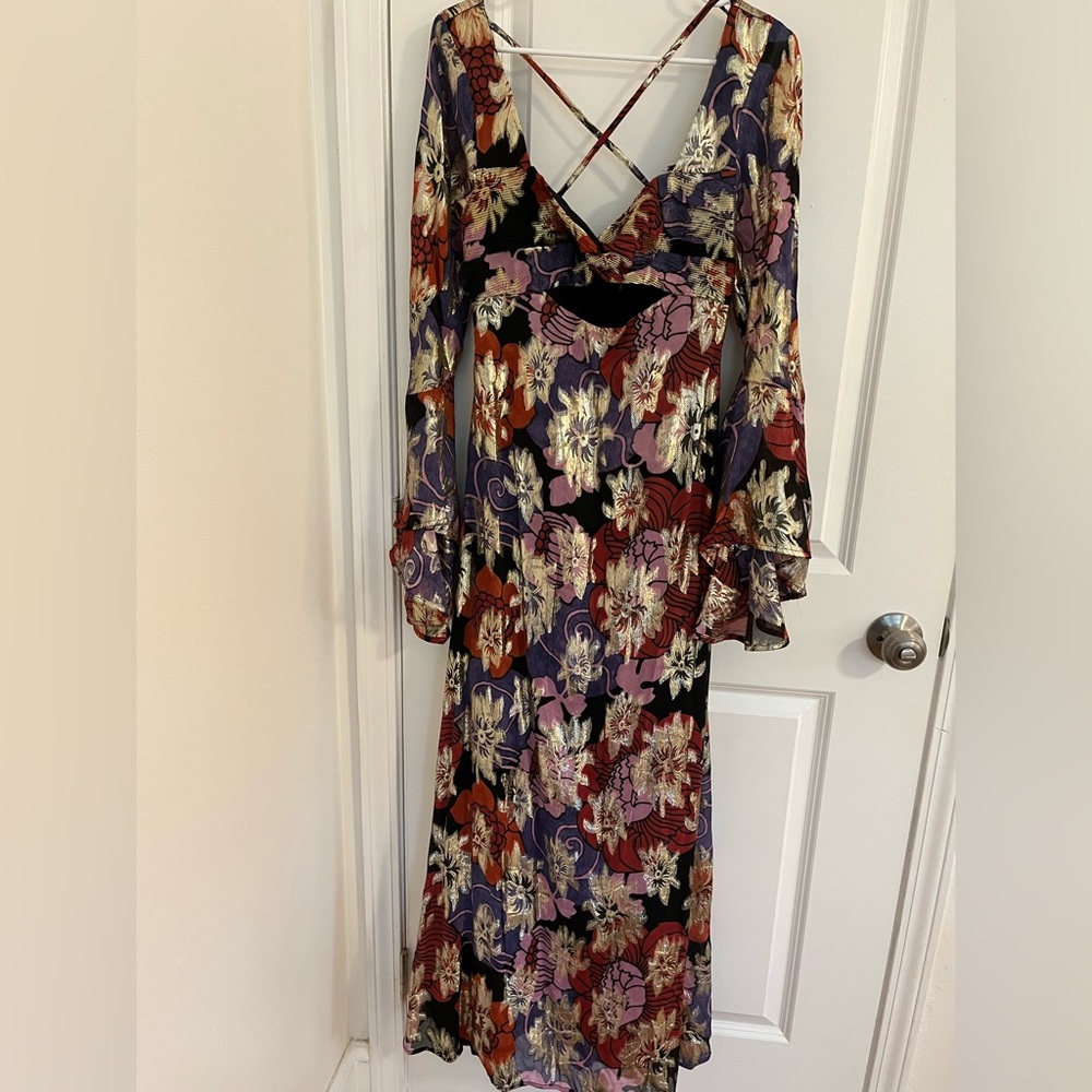 Nasty Gal Metallic Floral Print Cut-Out Maxi Dress